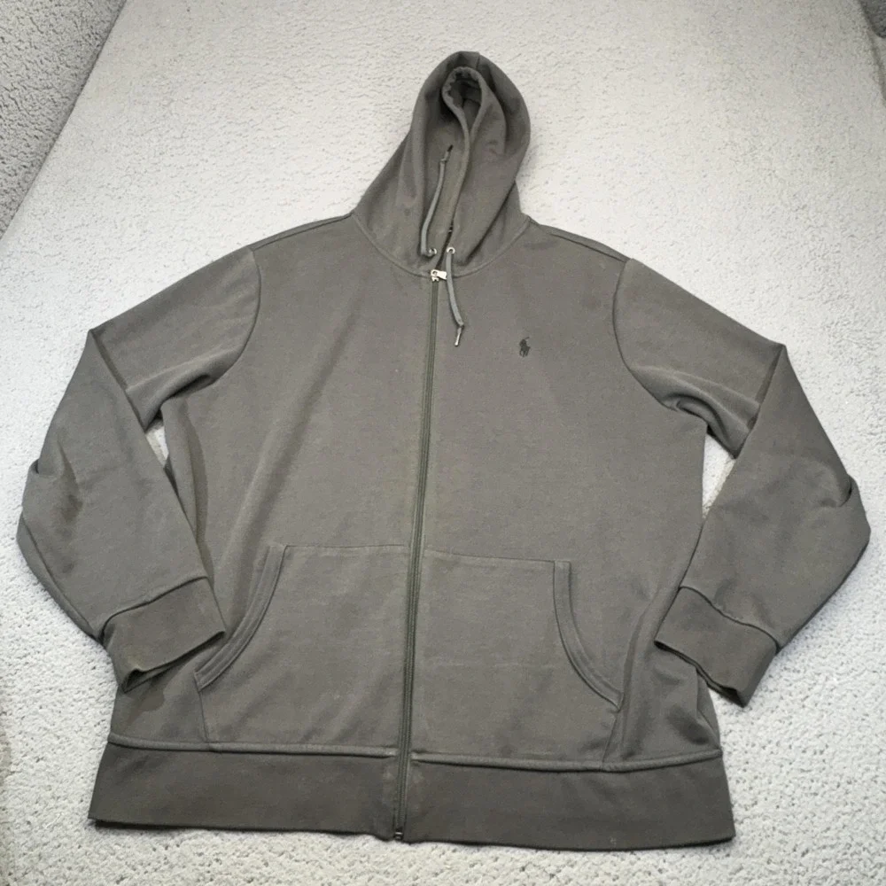 Polo Ralph Lauren Hoodie Mens XL Gray Full Zip Hooded Pockets Pony Logo